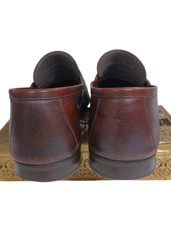 MAGNANNI Cognac Leather Buckles Stitching Low Cut Penny Loafer Shoes Size 11 M main image 4